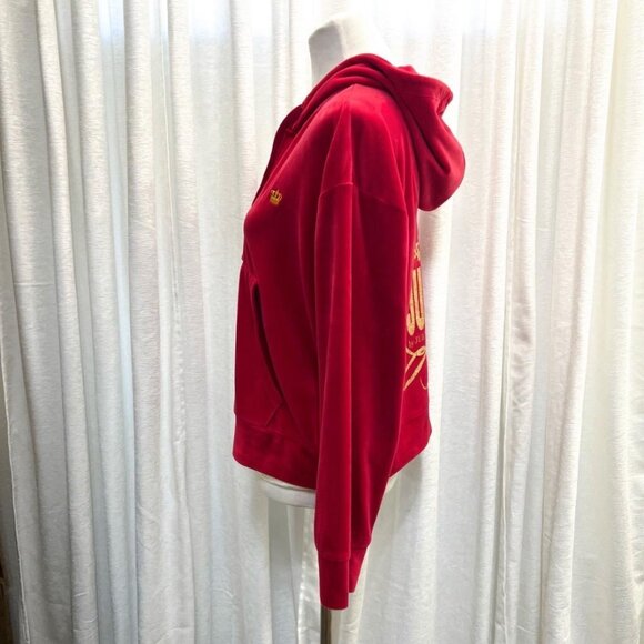 Juicy By Juicy Couture Red Velour Zip Hoodie XL Gold Glitter Logo Track Jacket - Picture 2 of 9